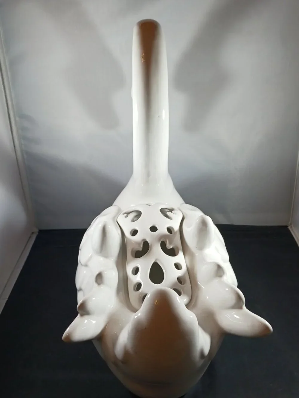 Vintage Pottery Swan White Ceramic Cottage Decor Vase 13 Tall